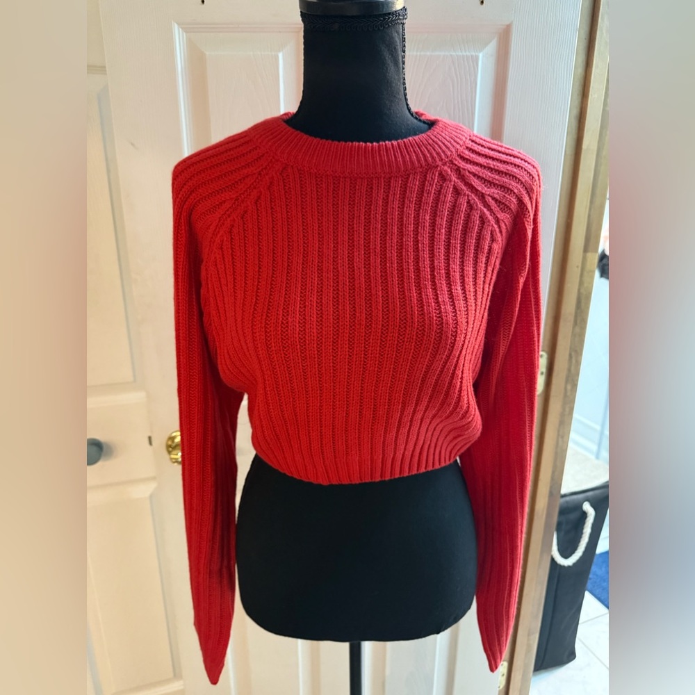 Red Ribbed cropped Sweater
